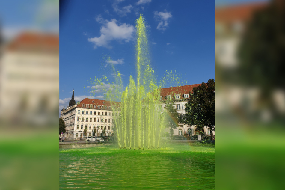 Immer wieder werden Dresdner Brunnen mit Farbpulver verunreinigt. So wie hier am Palaisplatz.