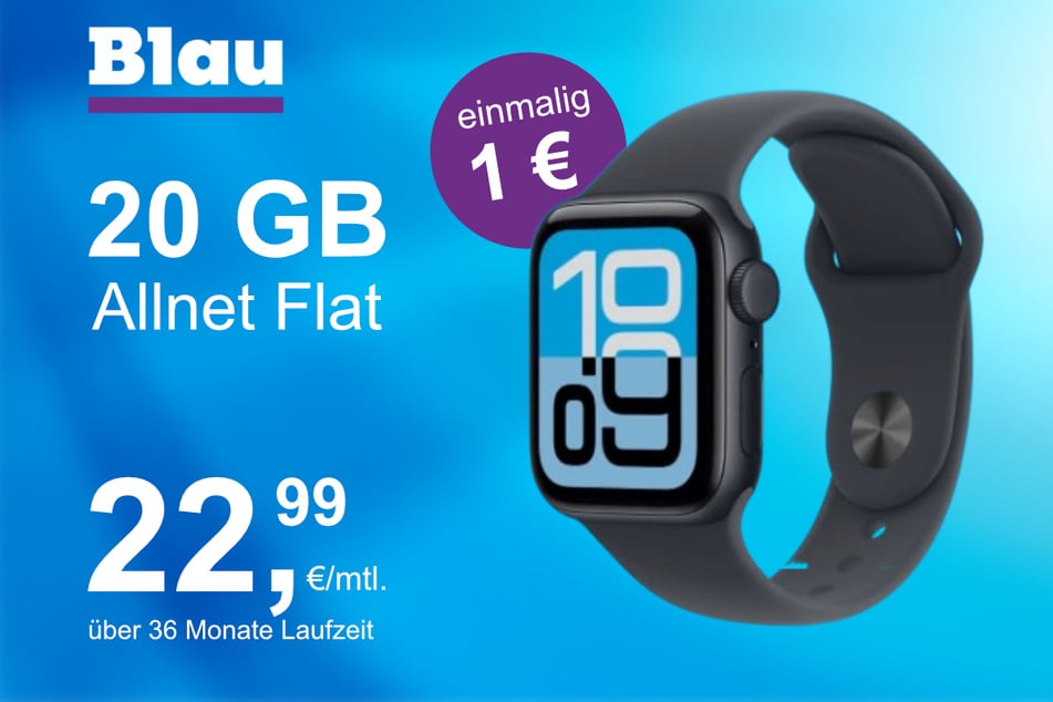 Die Apple Watch SE 3 GPS 40 mm im Blau Allnet M inkl. 20 GB für einmalig 1 Euro.