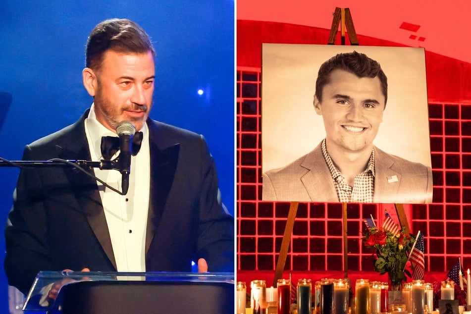 Dozens of ABC stations will air a tribute to Charlie Kirk to fill the time slot for Jimmy Kimmel's (l.) show, which was recently put on indefinite pause.