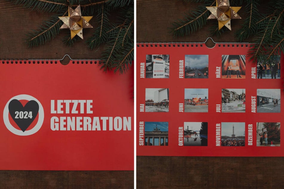 Der Kalender der Letzten Generation für 2024 zeigt Motive von Protestaktionen aus dem laufenden Jahr.