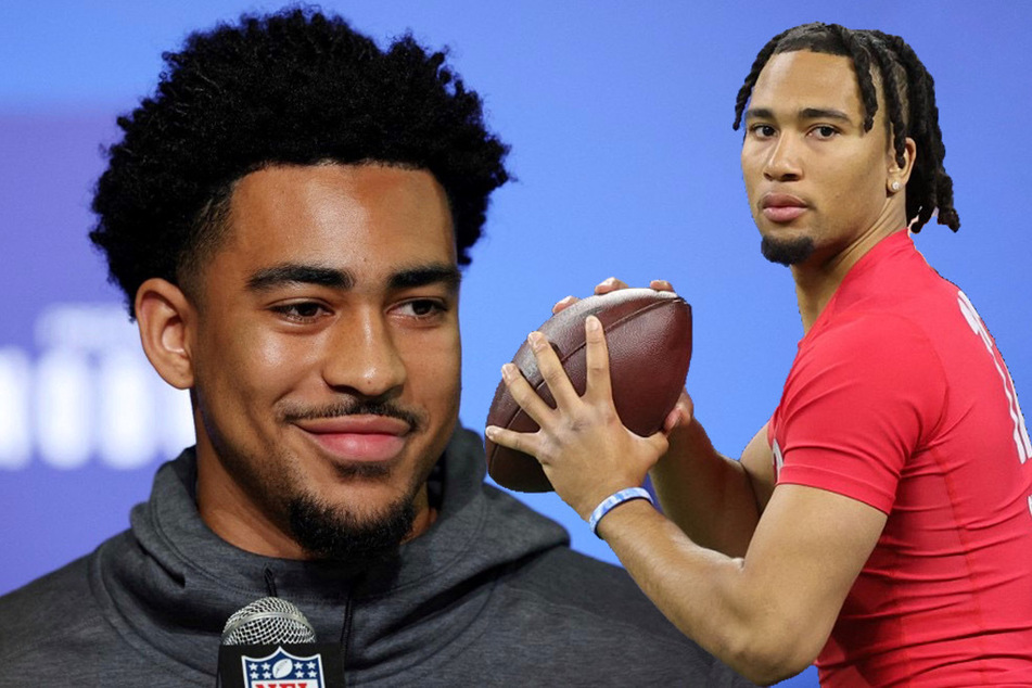 2021 Heisman Trophy winner Bryce Young (l) and two-time Heisman finalist CJ Stroud currently lead as prospective top quarterback picks in the the 2023 NFL Draft.