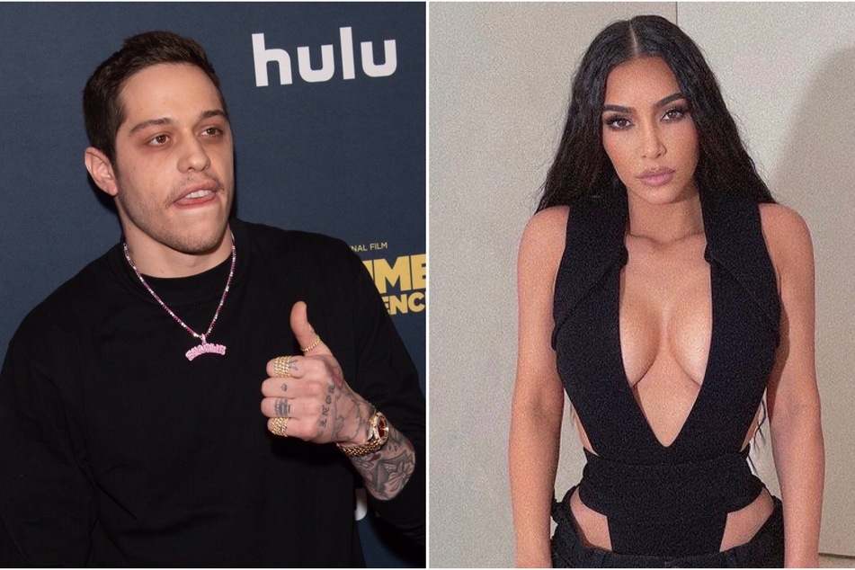 On Tuesday, Kim Kardashian (r) and Pete Davidson (l) were guests at Jeff Bezos' LA mansion.