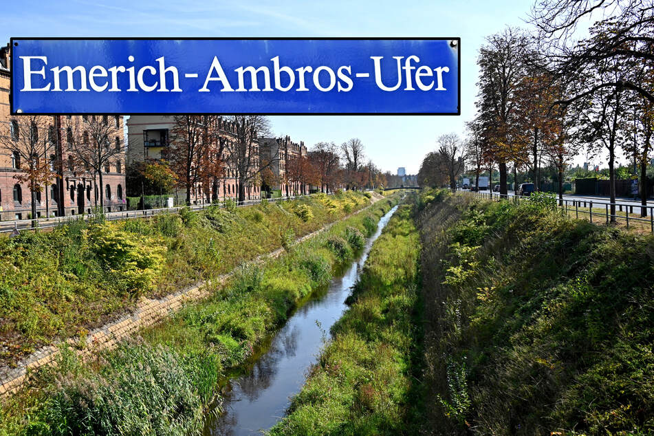 Posthume Verehrung: 1945 wurde das "Weißeritzufer" in "Emmerich-Ambroß-Ufer" (seit 1988 mit korrekter Schreibweise "Emerich-Ambros-Ufer") umbenannt.