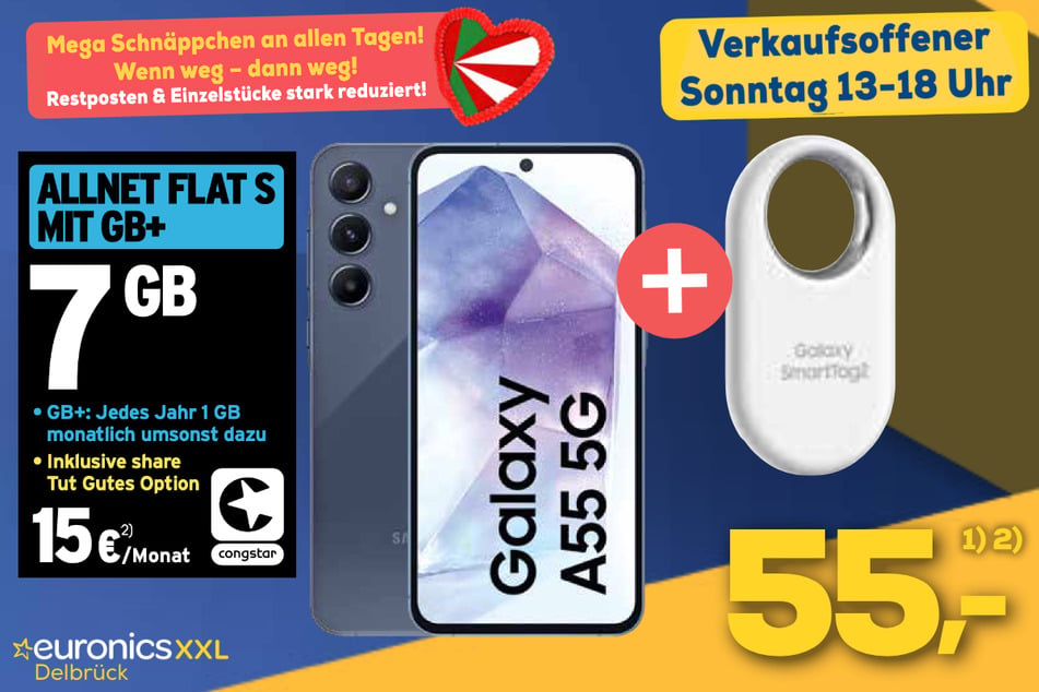 Samsung Galaxy A55 5G für 55 Euro im Tarif.