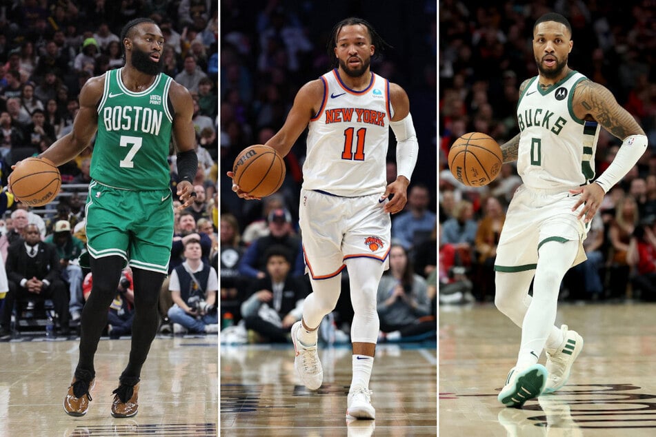From l. to r.: Boston's Jaylen Brown, New York's Jalen Brunson, and Milwaukee's Damian Lillard are among the NBA players picked to compete in the All-Star Game skills competitions.