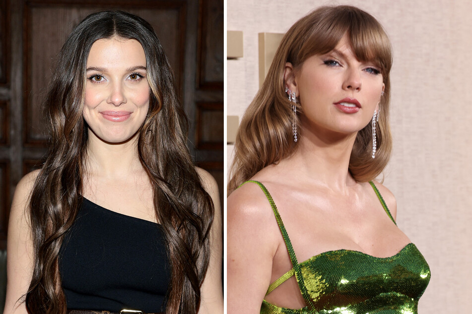 Millie Bobby Brown (l.) gushed over Taylor Swift during an appearance on The Kelly Clarkson Show on Wednesday.