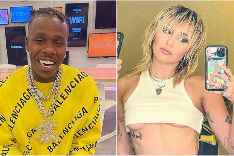 Miley Cyrus (l) has spoken out on DaBaby's (r) recent homophobic rant and calls for fans to educate the rapper.