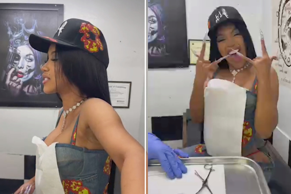 Cardi B was scared to get her tongue pierced and asked a friend to hold her hand.