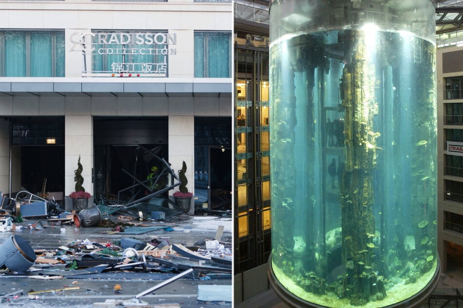 Huge fish tank explodes and floods main street and hotel in Berlin