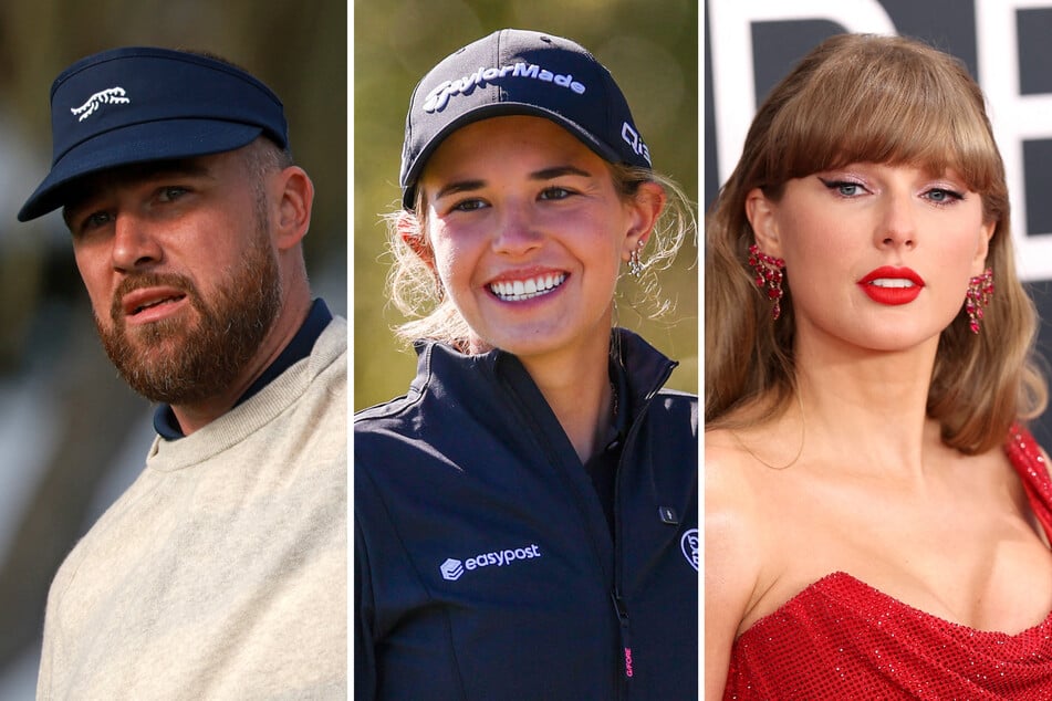 Taylor Swift (r.) fans had some strong feelings after Travis Kelce (l.) was seen chatting with Donald Trump's granddaughter, Kai, despite the president's "hatred" of the singer.